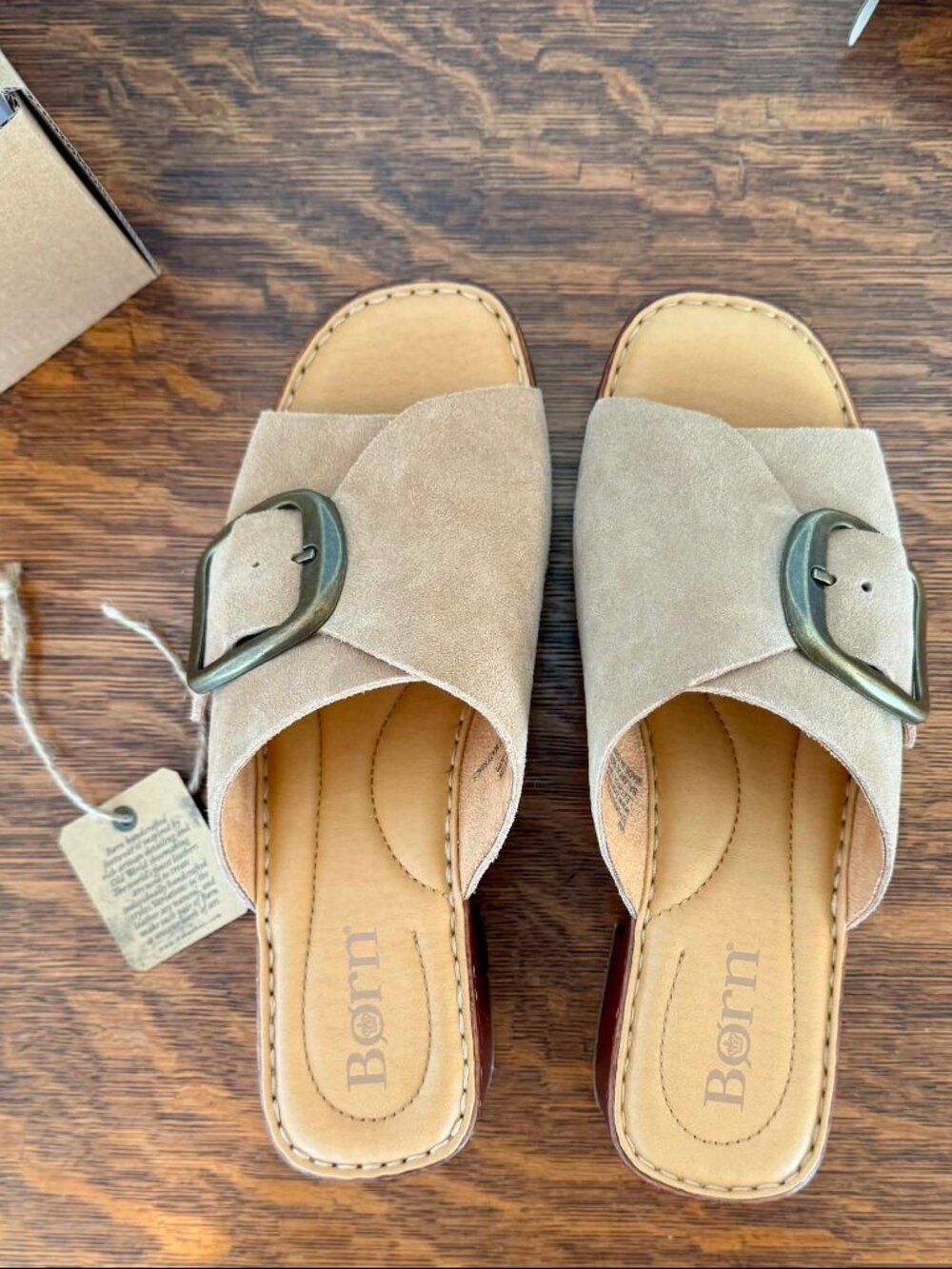 BORN Suede Leather Wedge Open-Toe Mule/Slides - Picture 2 of 16